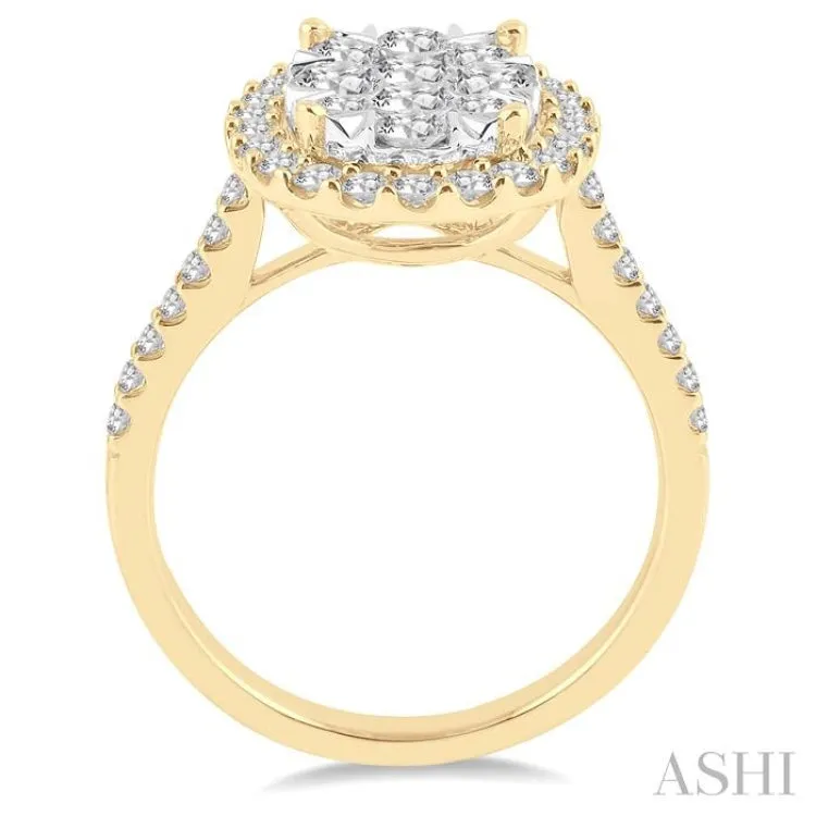 1 1/2 Ctw Oval Shape Diamond Lovebright Ring in 14K Yellow and White Gold