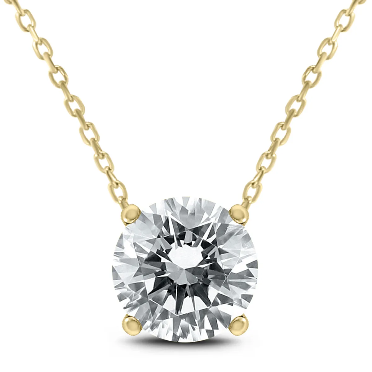 1 Carat Floating Round Diamond Solitaire Necklace In 14K Yellow Gold