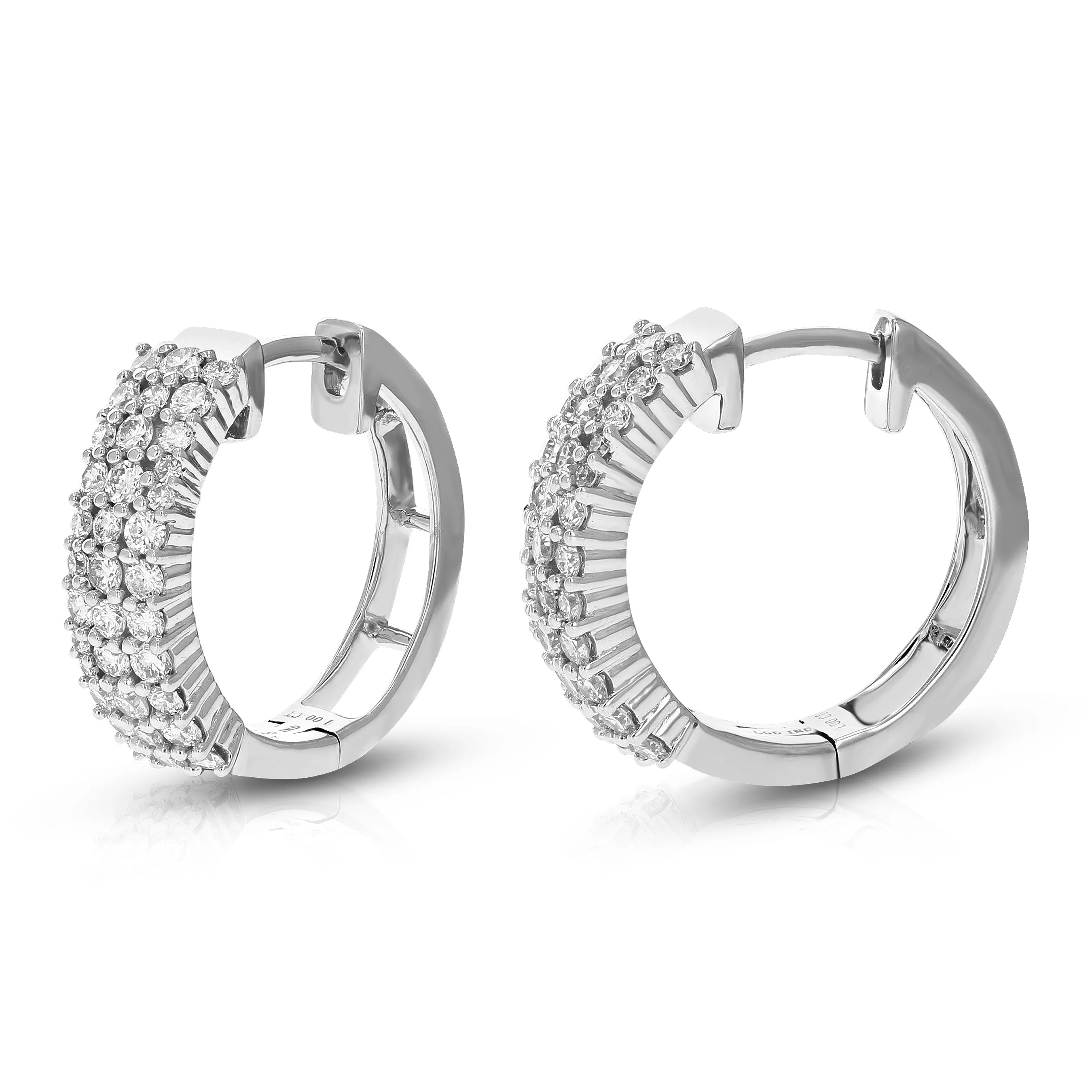 1 cttw Three Row Lab Grown Diamond Hoop Earrings Sterling Silver