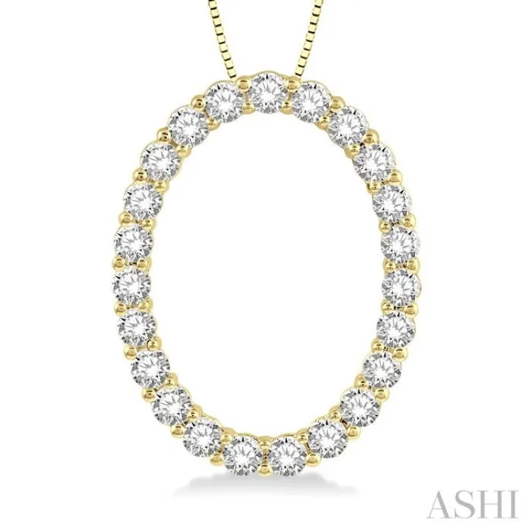 1 Ctw Oval Shape Window Round Cut Diamond Pendant With Chain in 14K Yellow Gold