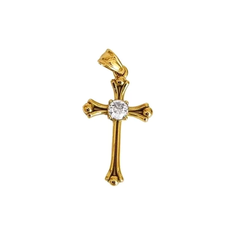 1 Piece 304 Stainless Steel Zircon 18K Gold Plated Cross Pendant