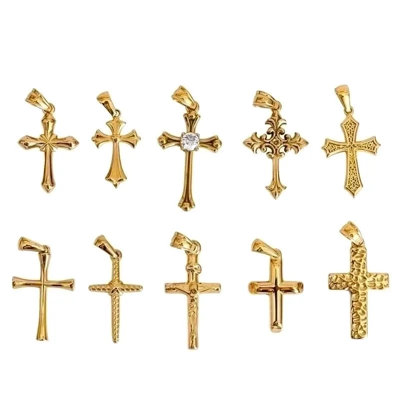 1 Piece 304 Stainless Steel Zircon 18K Gold Plated Cross Pendant