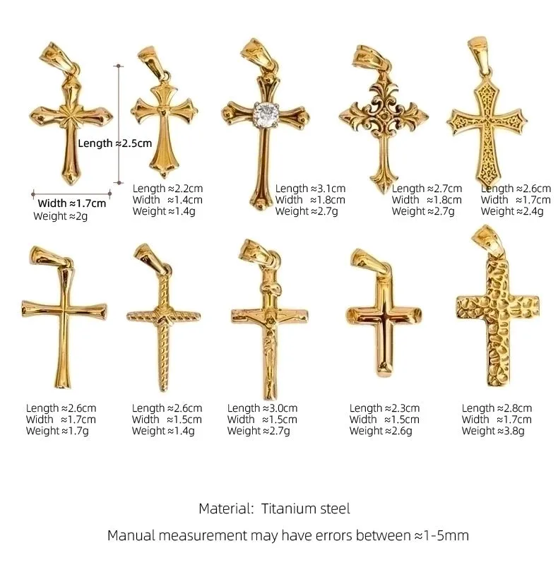 1 Piece 304 Stainless Steel Zircon 18K Gold Plated Cross Pendant