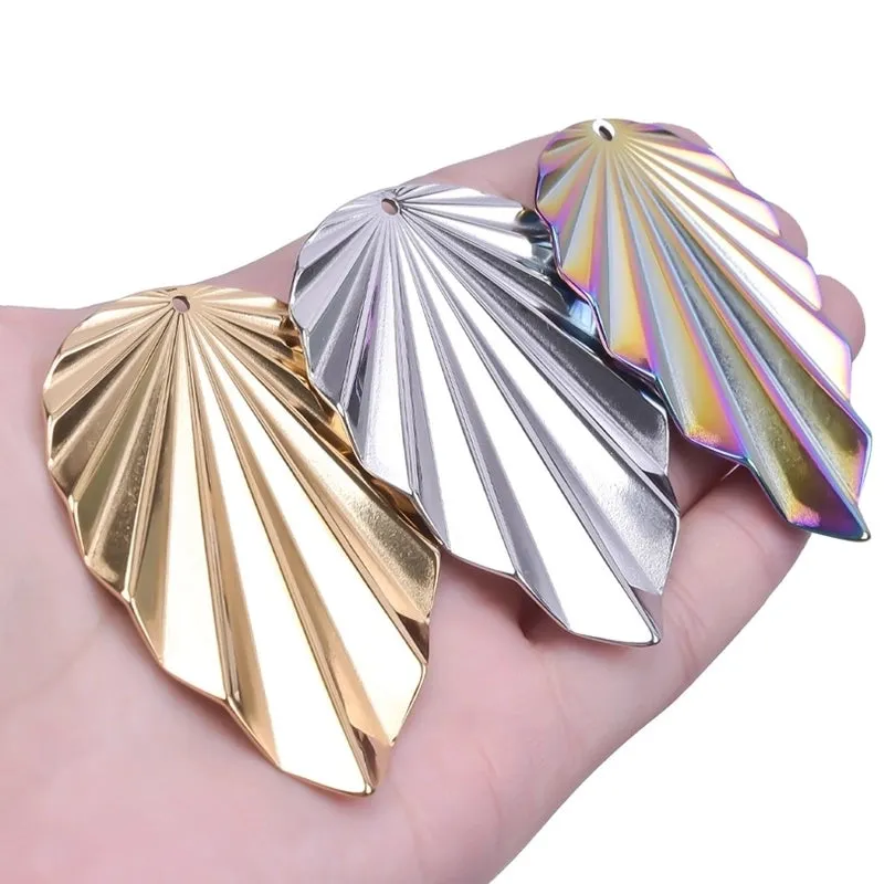 1 Piece 42*58mm Hole 2~2.9mm 304 Stainless Steel 18K Gold Plated Leaves Pendant