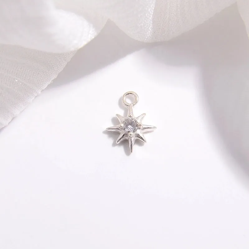 1 Piece 7.7*9.3mm 7.7*9.5mm Sterling Silver Zircon Eight Awn Star Pendant