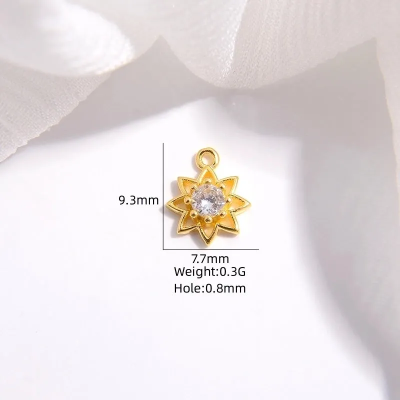 1 Piece 7.7*9.3mm 7.7*9.5mm Sterling Silver Zircon Eight Awn Star Pendant