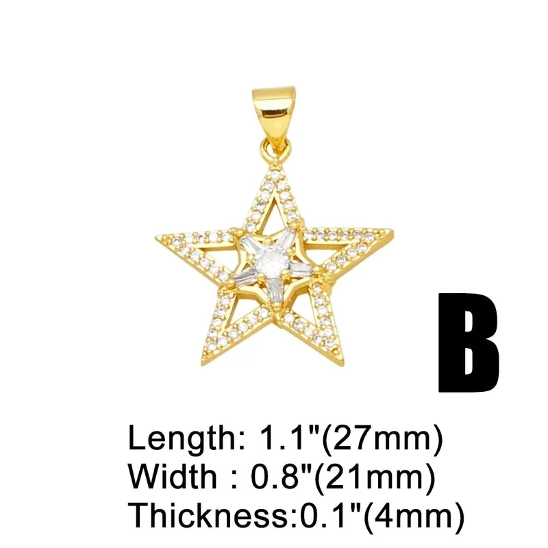 1 Piece Fashion Simple Style Pentagram Star Copper Plating Inlay Zircon 18k Gold Plated Pendants Jewelry Accessories