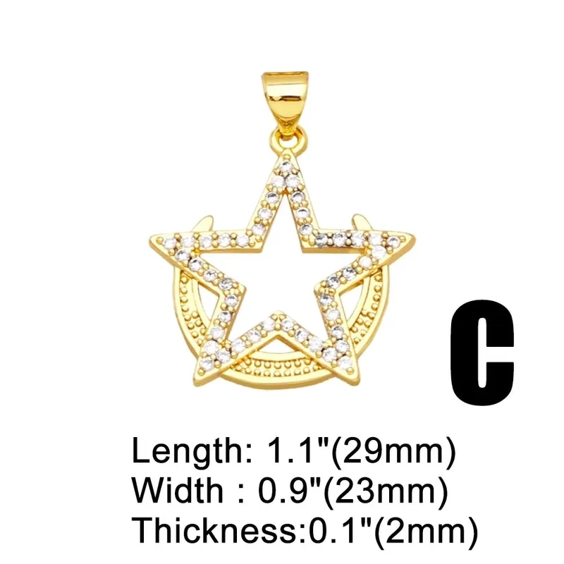 1 Piece Fashion Simple Style Pentagram Star Copper Plating Inlay Zircon 18k Gold Plated Pendants Jewelry Accessories