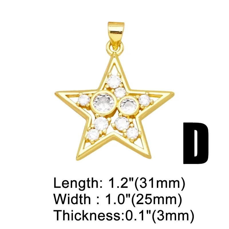 1 Piece Fashion Simple Style Pentagram Star Copper Plating Inlay Zircon 18k Gold Plated Pendants Jewelry Accessories