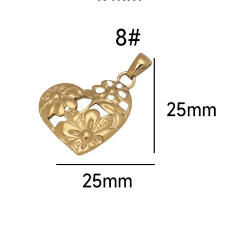 1 Piece Titanium Steel Heart Shape Flower Pendant