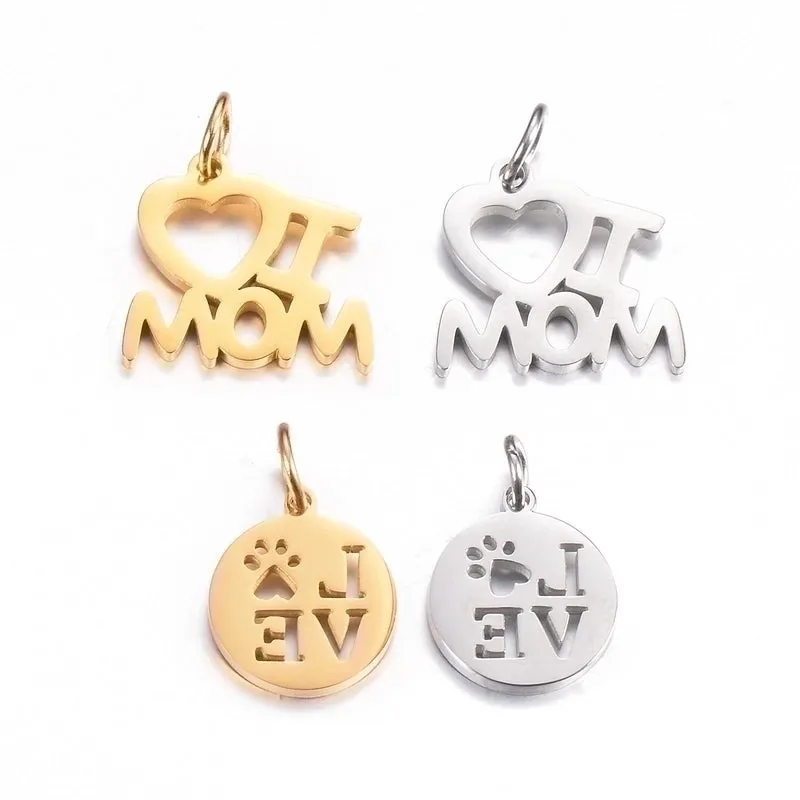 10 Pcs/package Cute Simple Style Letter Paw Print Stainless Steel Plating Pendant Jewelry Accessories