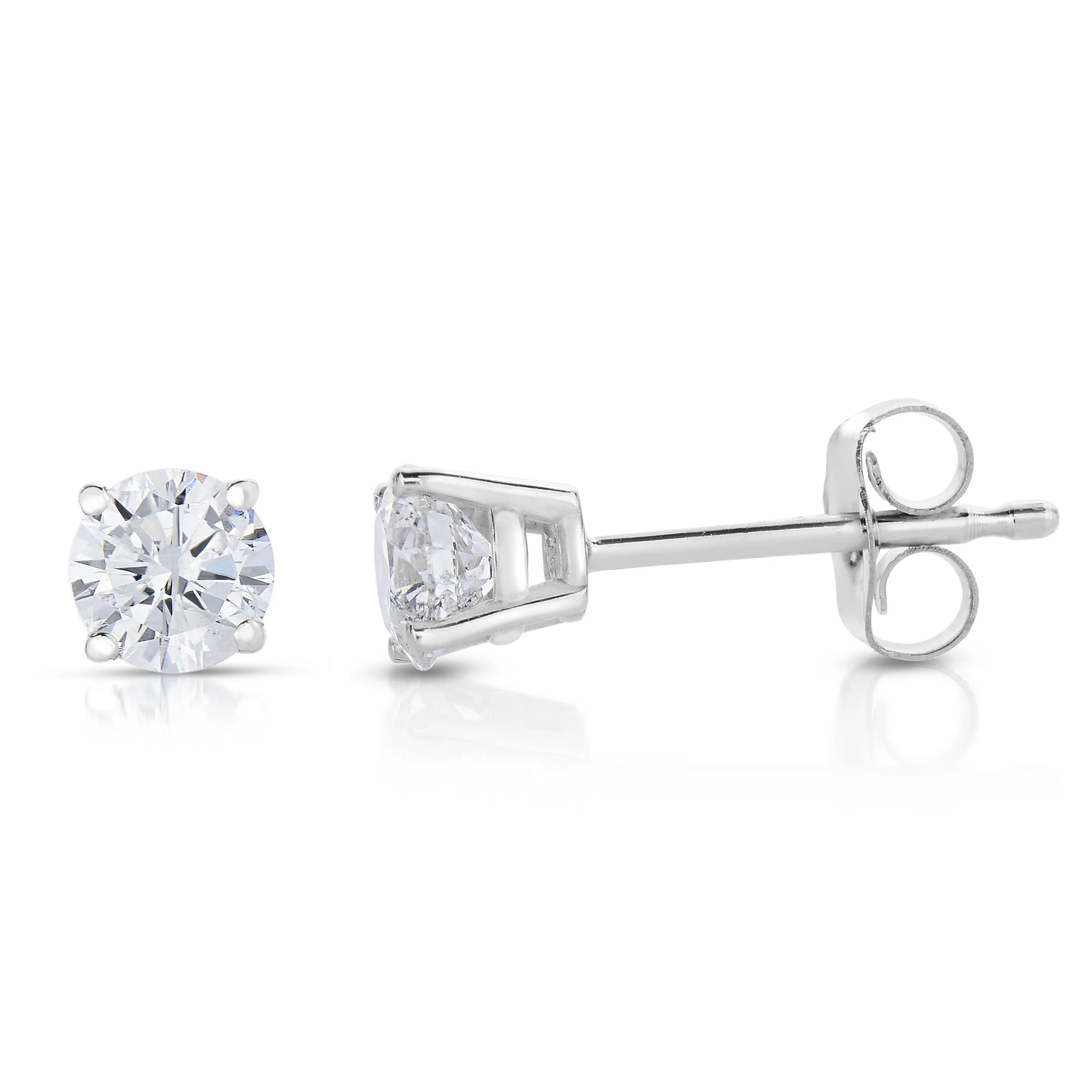 1/2 cttw Diamond Stud Earrings 14K White Gold Round Push Backs 4 Prong