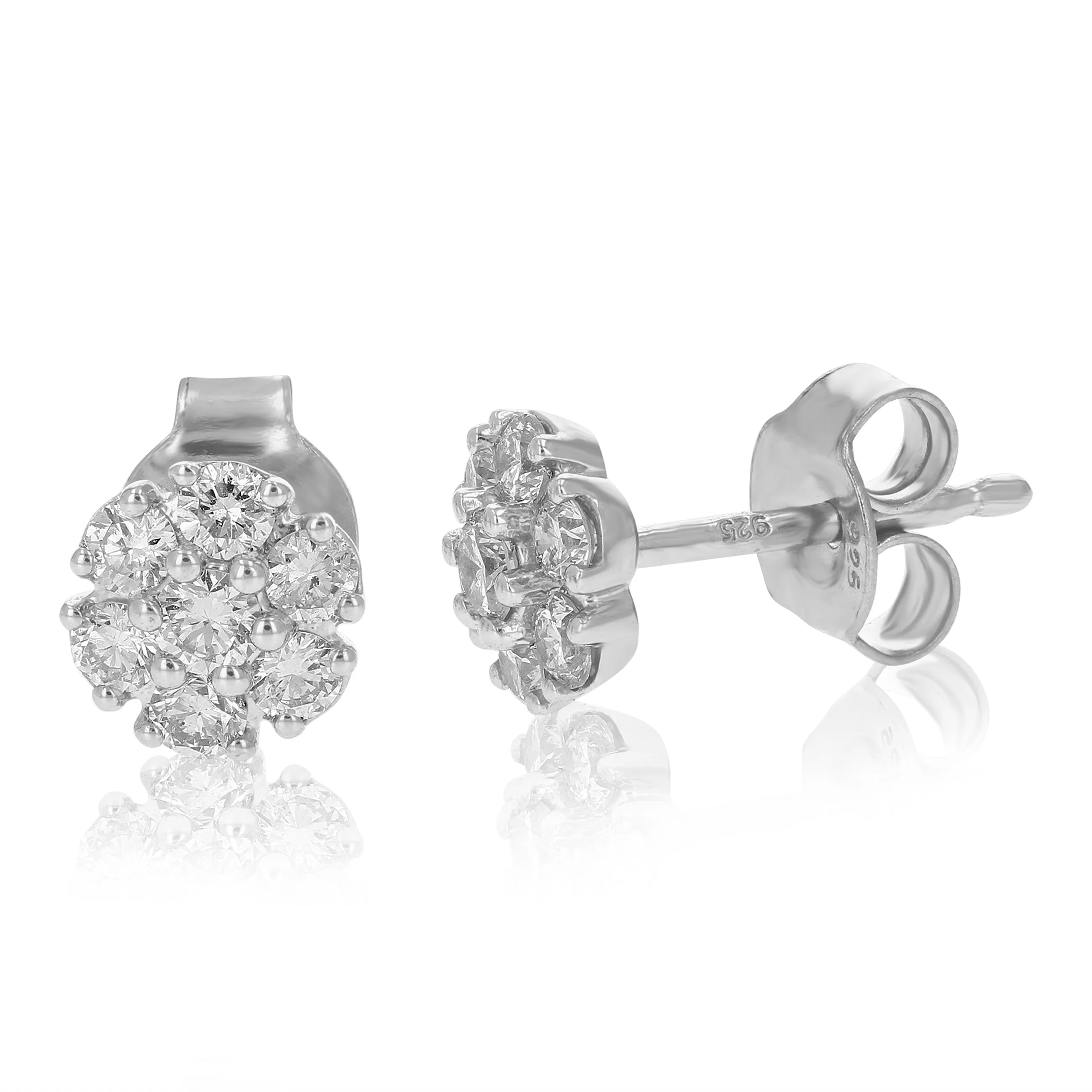 1/2 cttw Flower Lab Grown Diamond Stud Earrings Sterling Silver