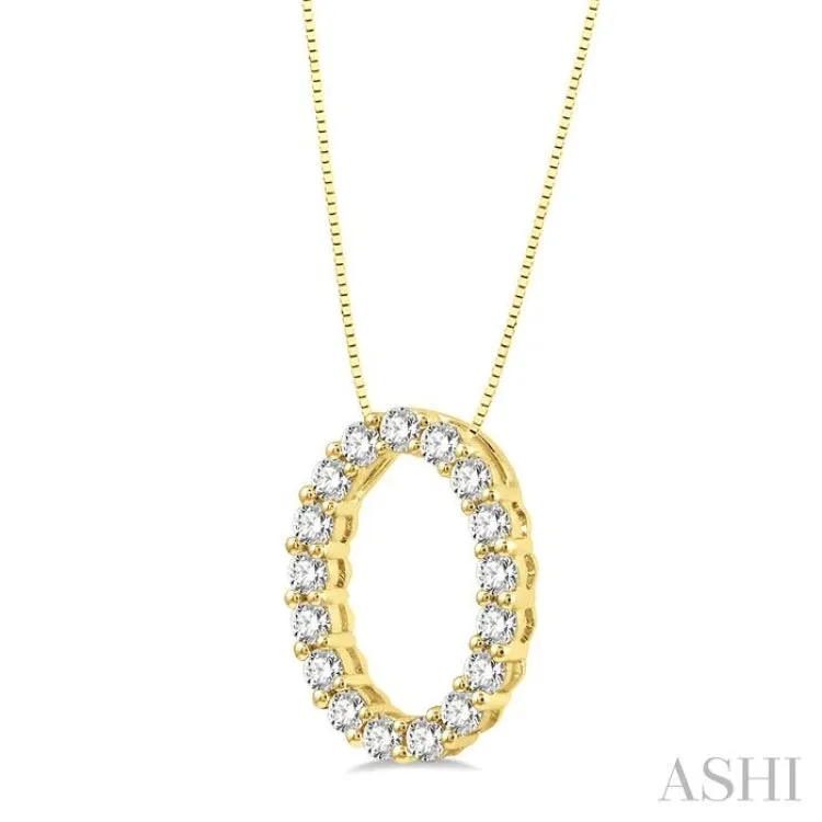 1/4 Ctw Oval Shape Window Round Cut Diamond Pendant With Chain in 14K Yellow Gold