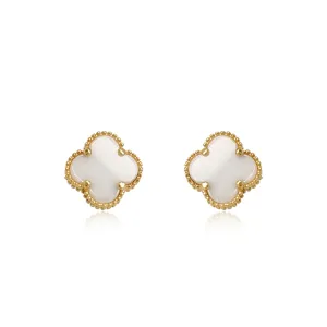 14k Gold Mother of Pearl Clover Stud Earrings