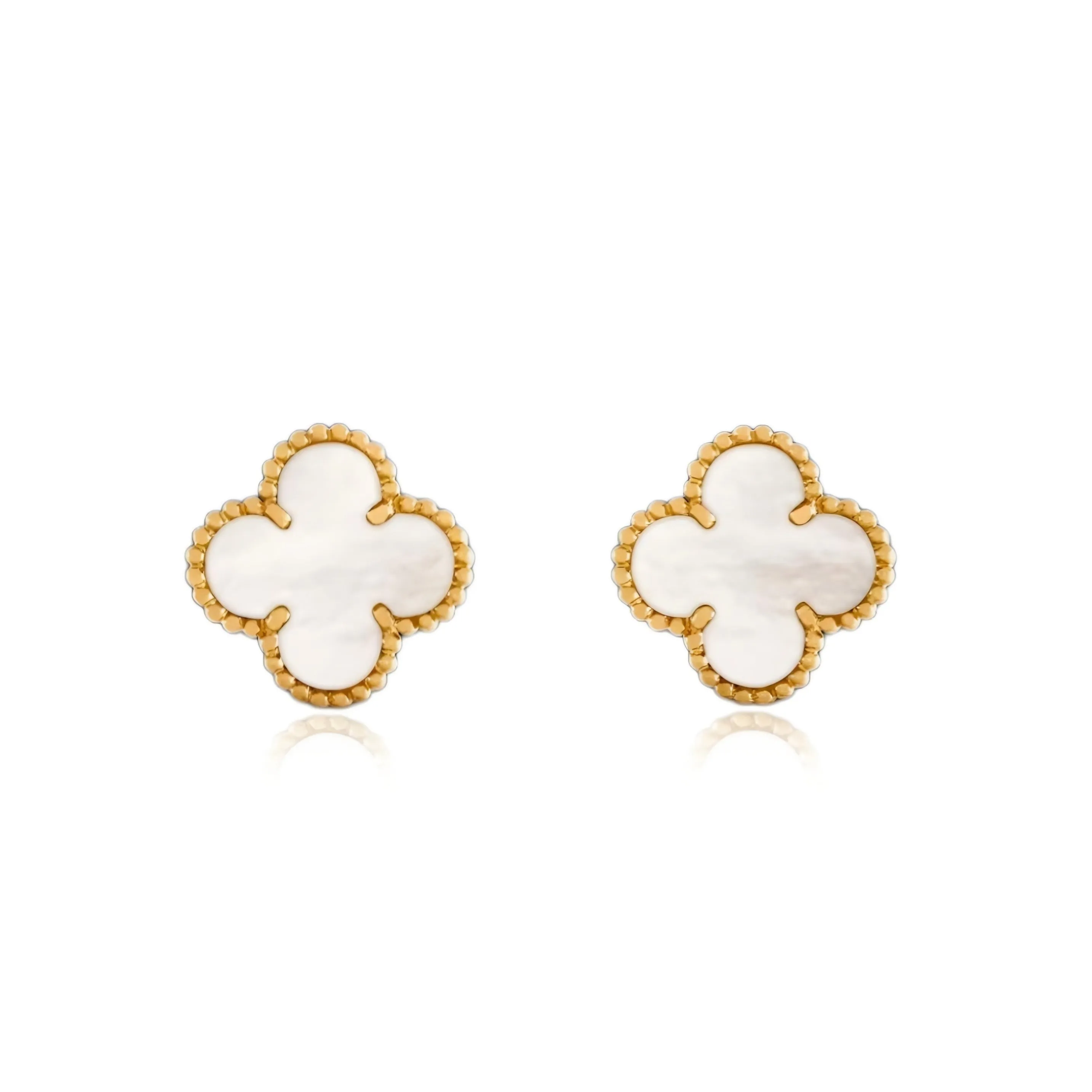 14k Gold Mother of Pearl Clover Stud Earrings