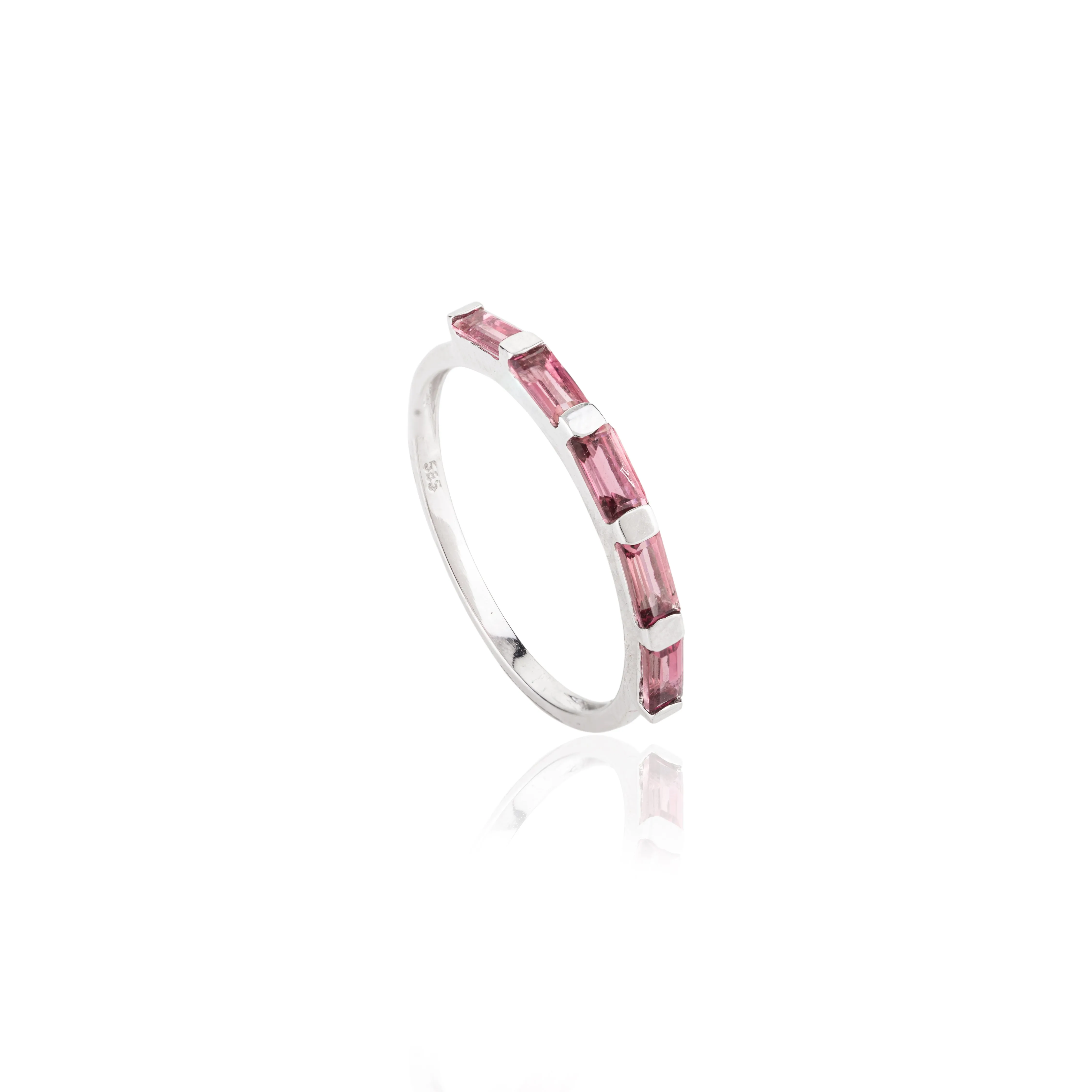 14K Gold Tourmaline Baguette Cut Dainty Band