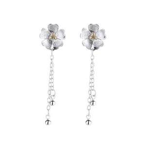 14K Gold Two-Tone Floral Drop Earrings