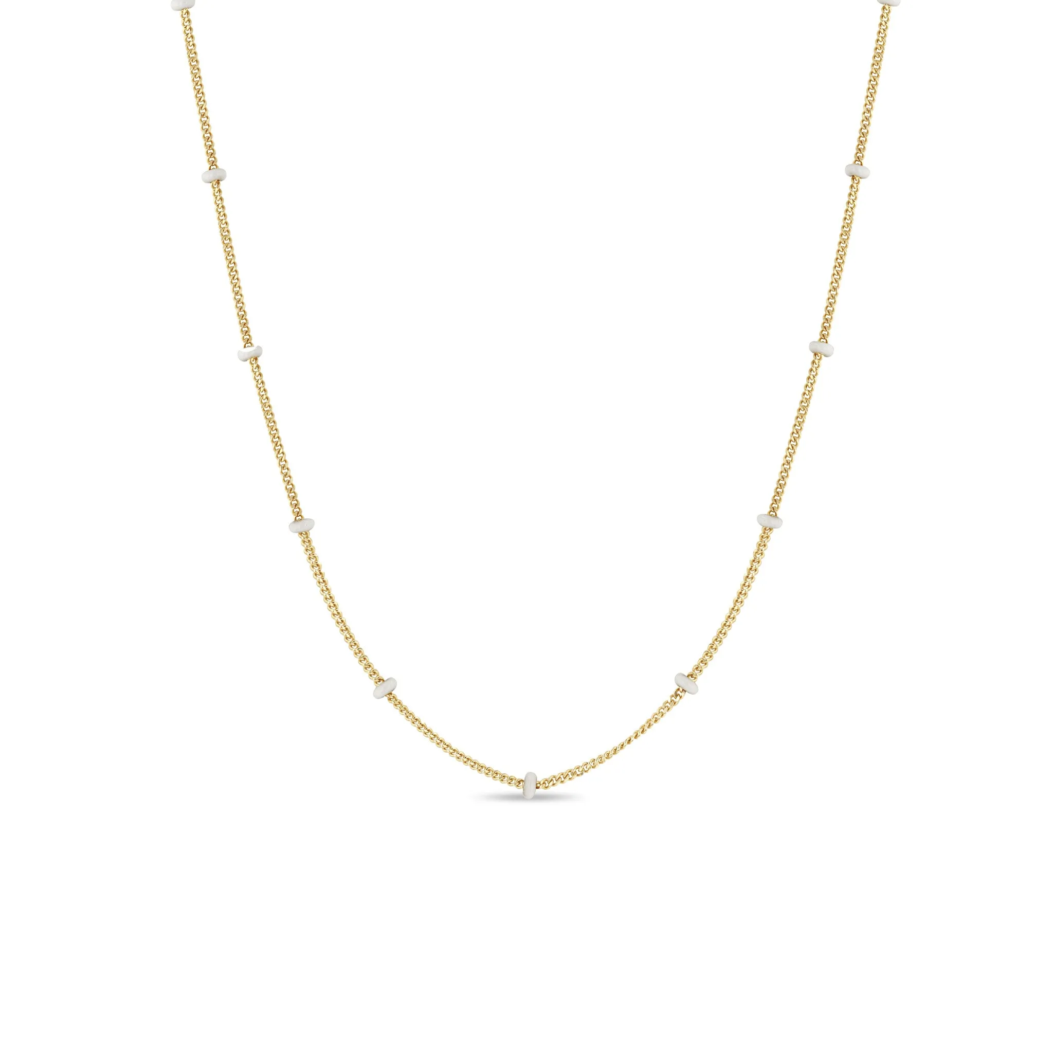 14k Gold White Enamel Satellite Chain Necklace