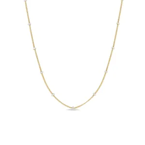 14k Gold White Enamel Satellite Chain Necklace