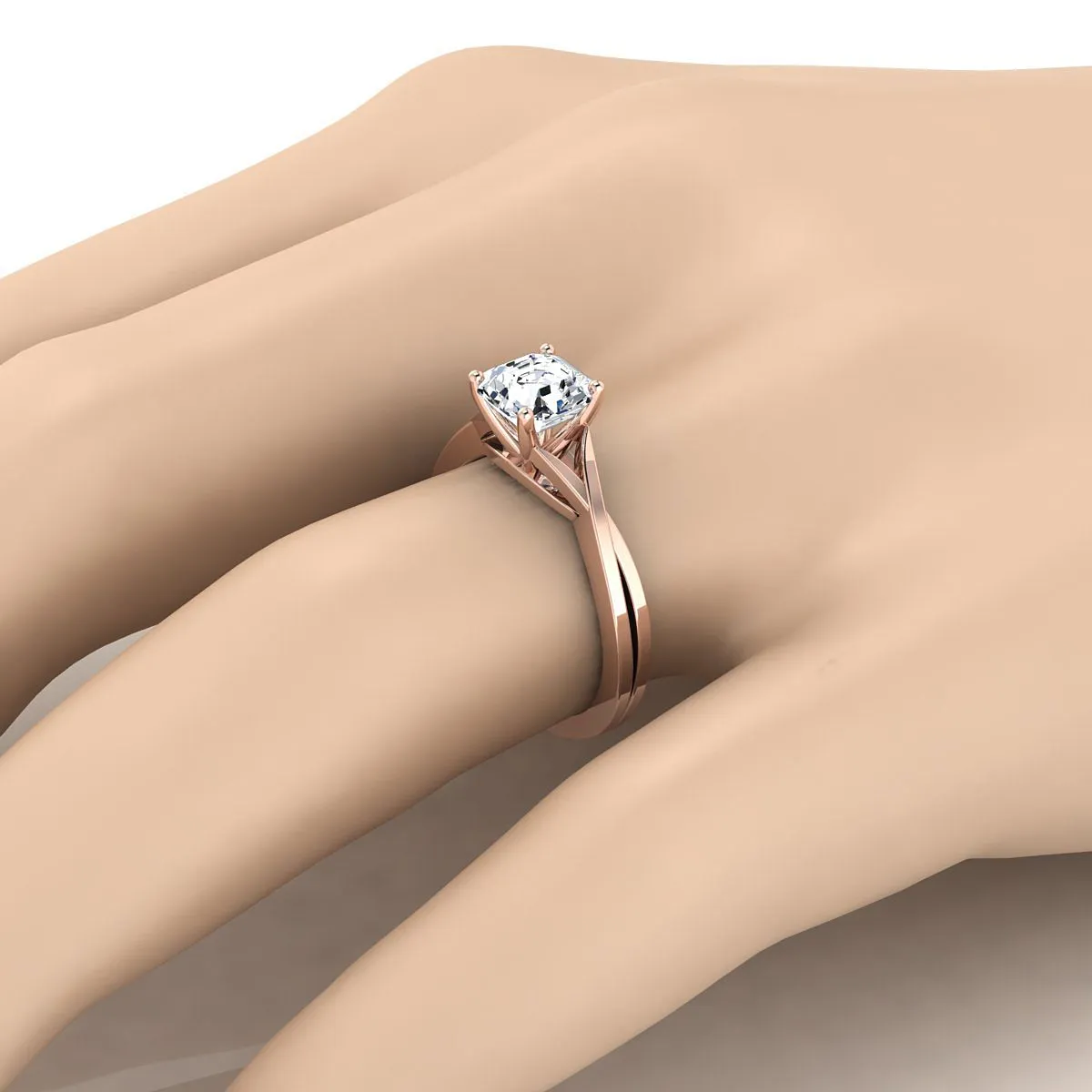 14K Rose Gold Asscher Cut Delicate Twist Solitaire Engagement Ring