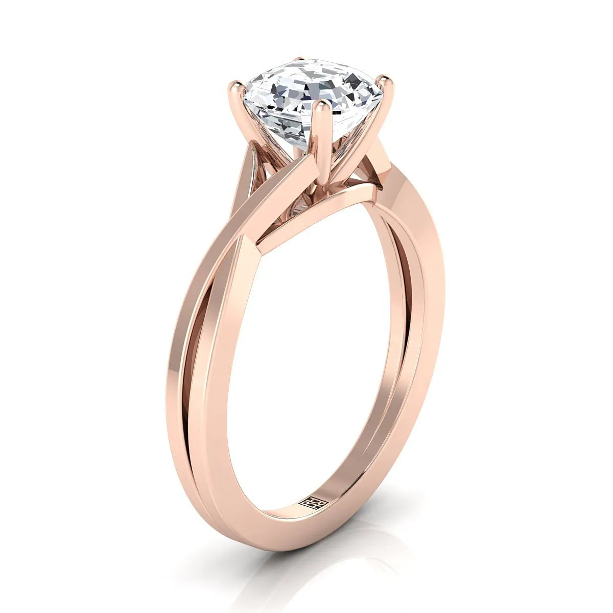 14K Rose Gold Asscher Cut Delicate Twist Solitaire Engagement Ring