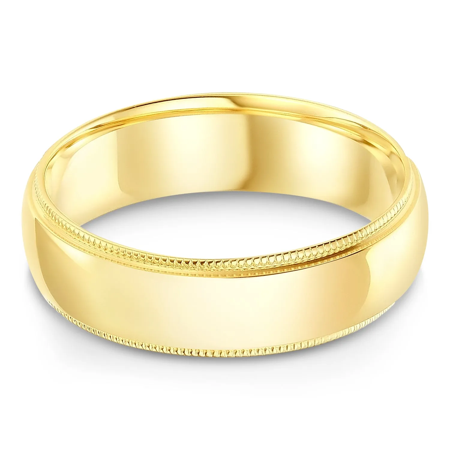 14k Solid Gold 6mm Comfort Fit Milgrain Traditional Wedding Band Ring