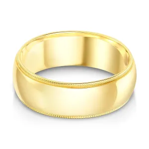 14k Solid Gold 7mm Standard Classic Fit Milgrain Traditional Wedding Band Ring