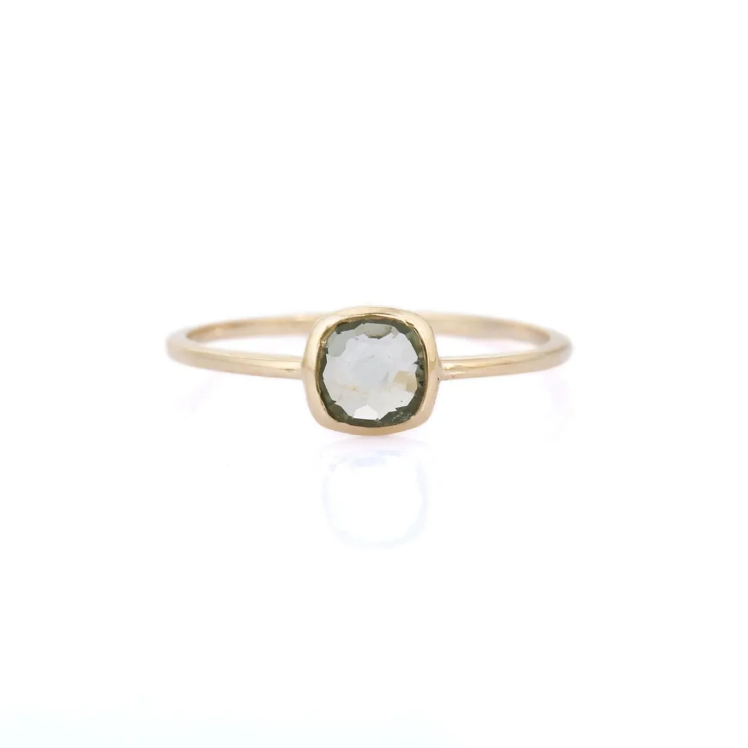 14K Yellow Gold Green Amethyst Ring