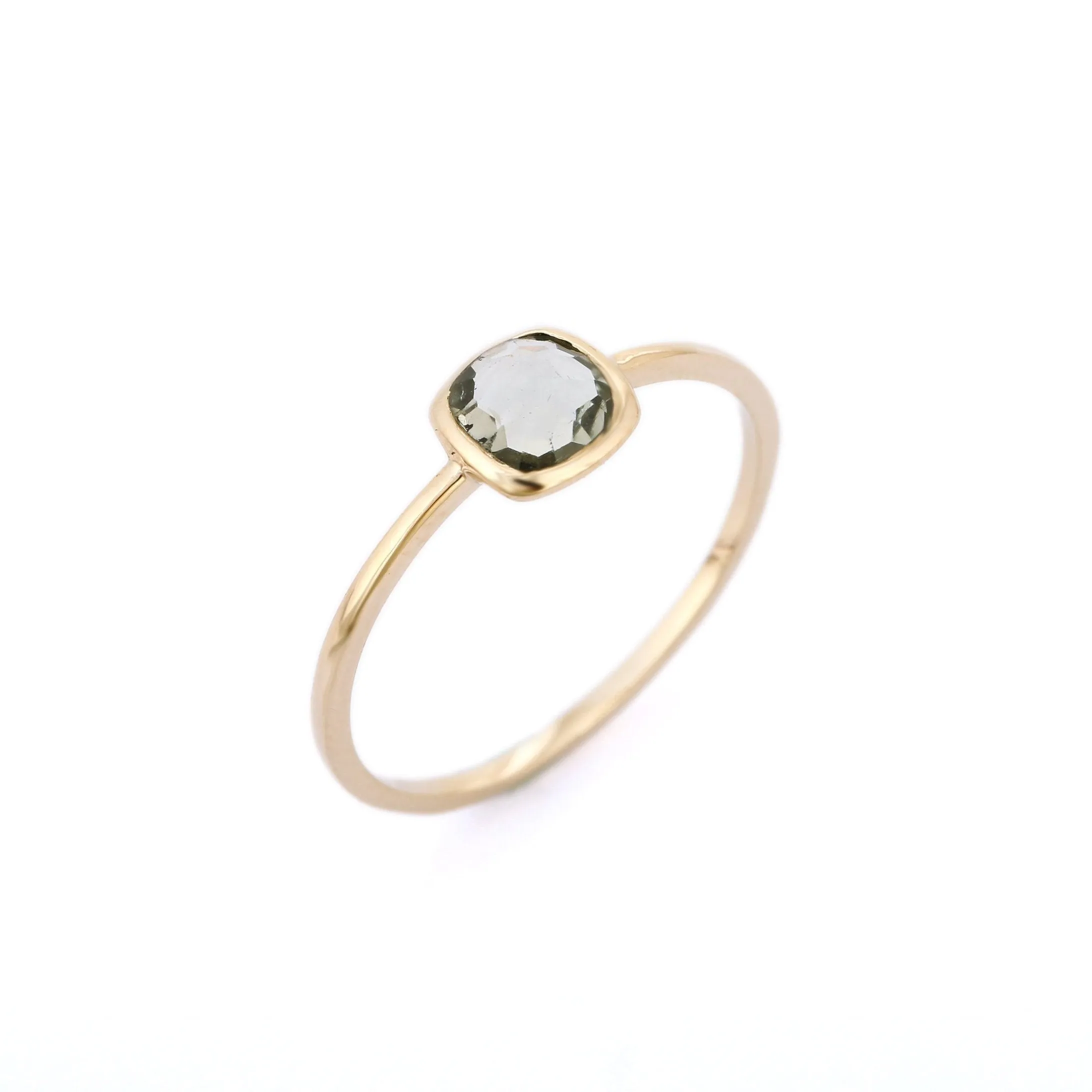 14K Yellow Gold Green Amethyst Ring