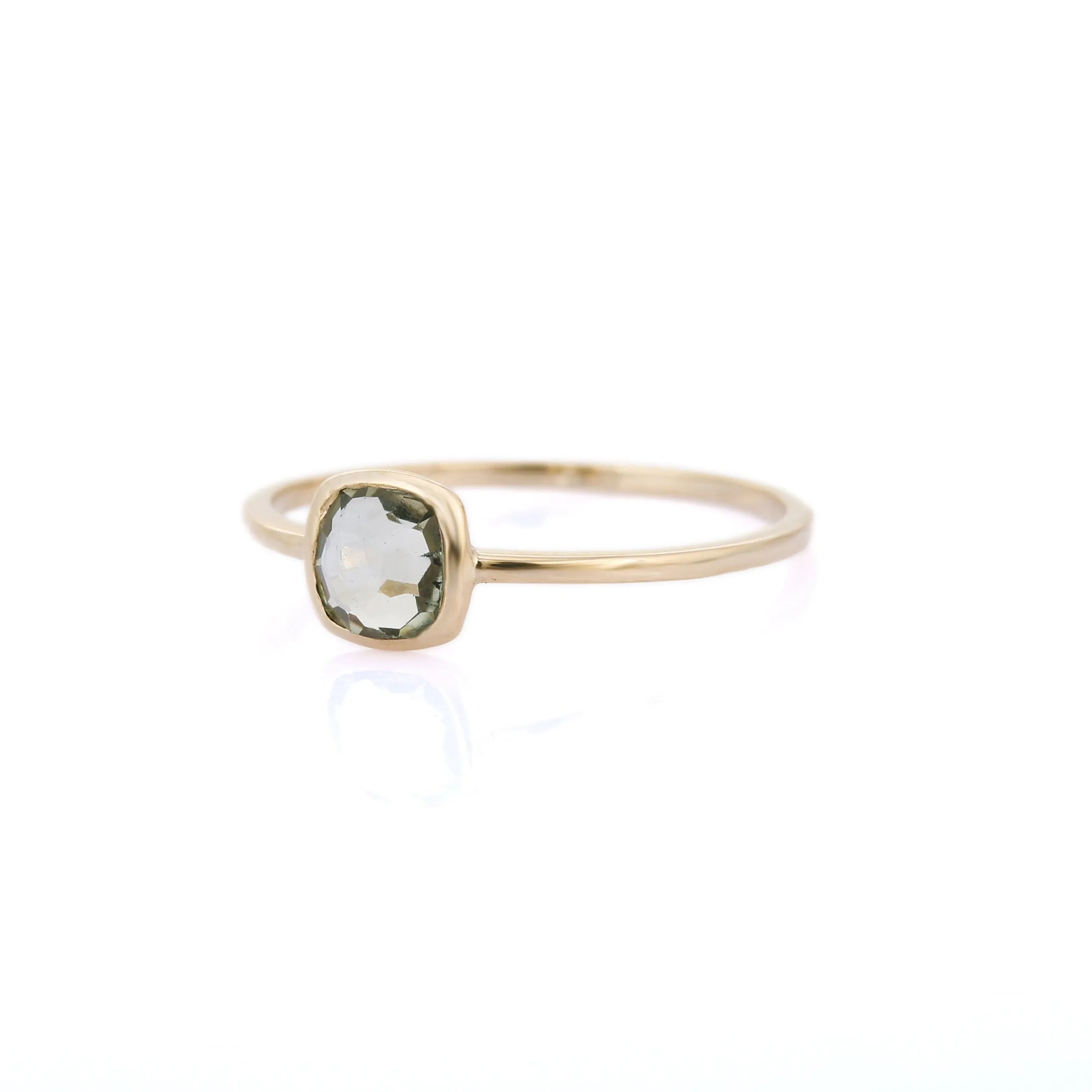 14K Yellow Gold Green Amethyst Ring