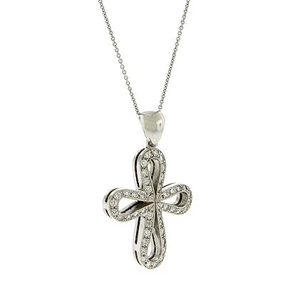 14KW Pave Set Diamond Round Cross Pendant