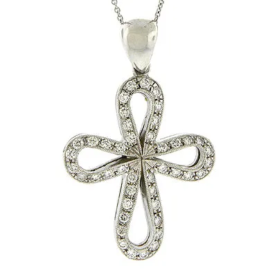 14KW Pave Set Diamond Round Cross Pendant