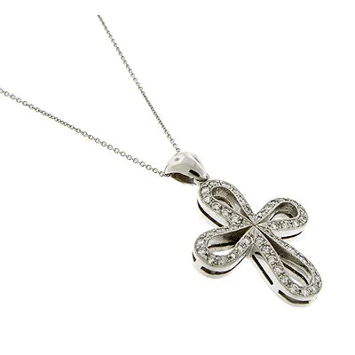 14KW Pave Set Diamond Round Cross Pendant