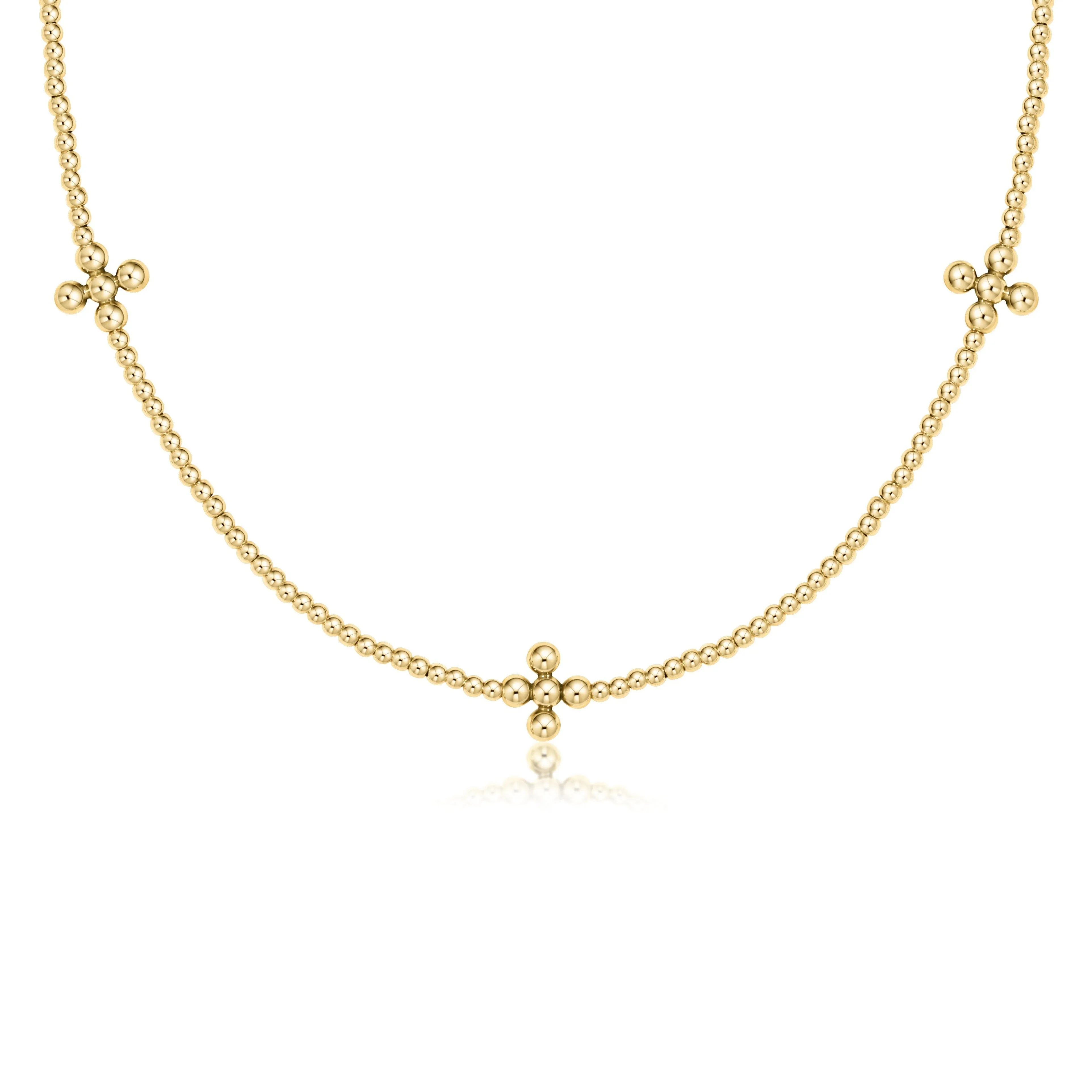 15" Choker 2mm Bead - Classic Signature Cross 3mm Bead Gold