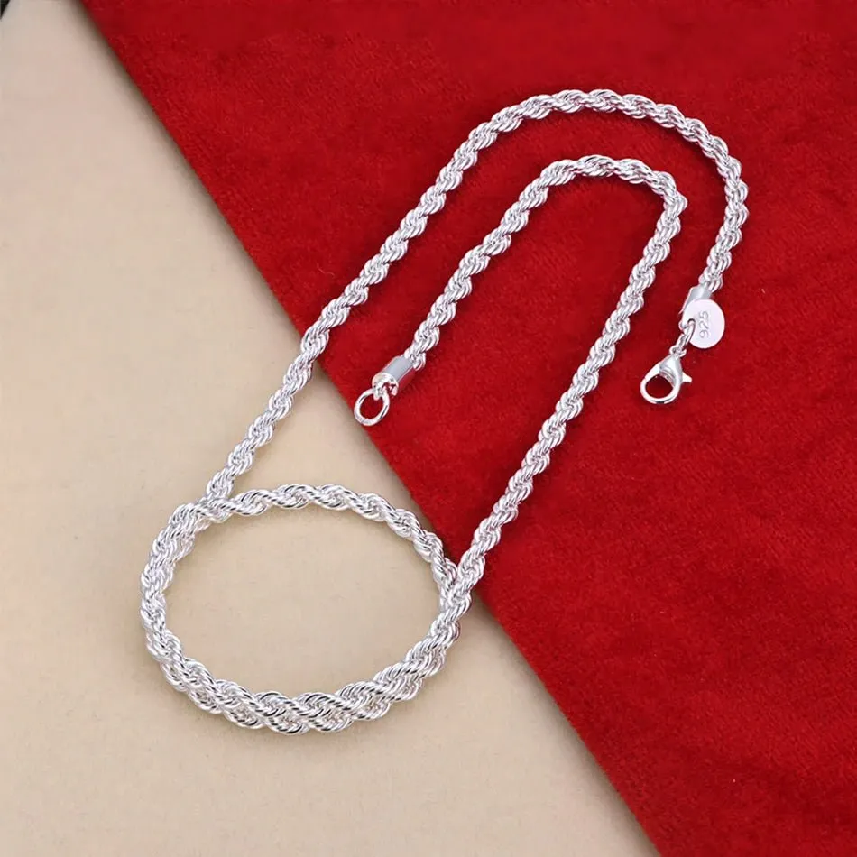 16-24 inch for women men Beautiful fashion 925 Sterling Silver charm 4MM Rope Chain Necklace fit pendant high quality jewelry