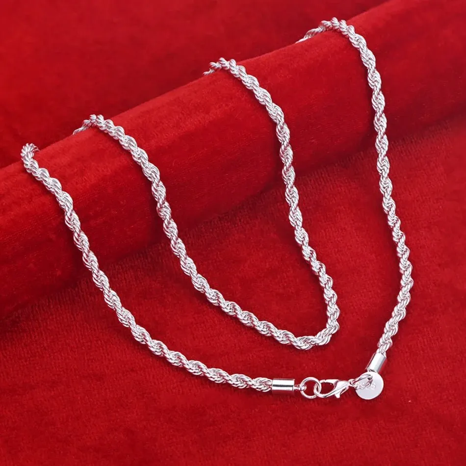 16-24 inch for women men Beautiful fashion 925 Sterling Silver charm 4MM Rope Chain Necklace fit pendant high quality jewelry