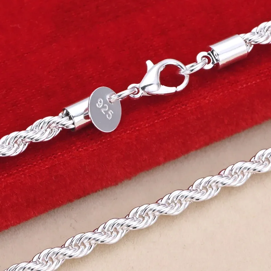 16-24 inch for women men Beautiful fashion 925 Sterling Silver charm 4MM Rope Chain Necklace fit pendant high quality jewelry