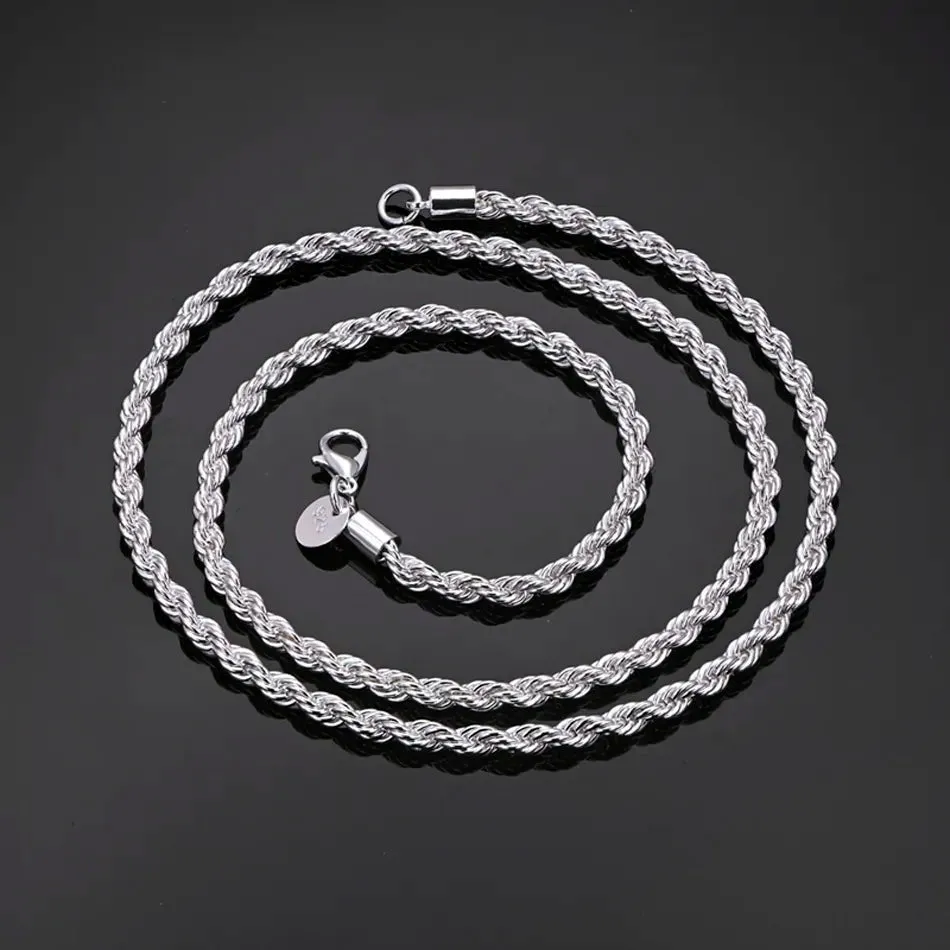 16-24 inch for women men Beautiful fashion 925 Sterling Silver charm 4MM Rope Chain Necklace fit pendant high quality jewelry