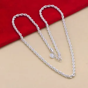 16-24 inch for women men Beautiful fashion 925 Sterling Silver charm 4MM Rope Chain Necklace fit pendant high quality jewelry