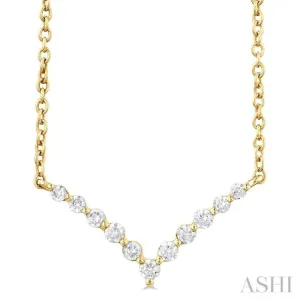 1/8 Ctw Chevron Round Cut Diamond Necklace in 14K Yellow Gold