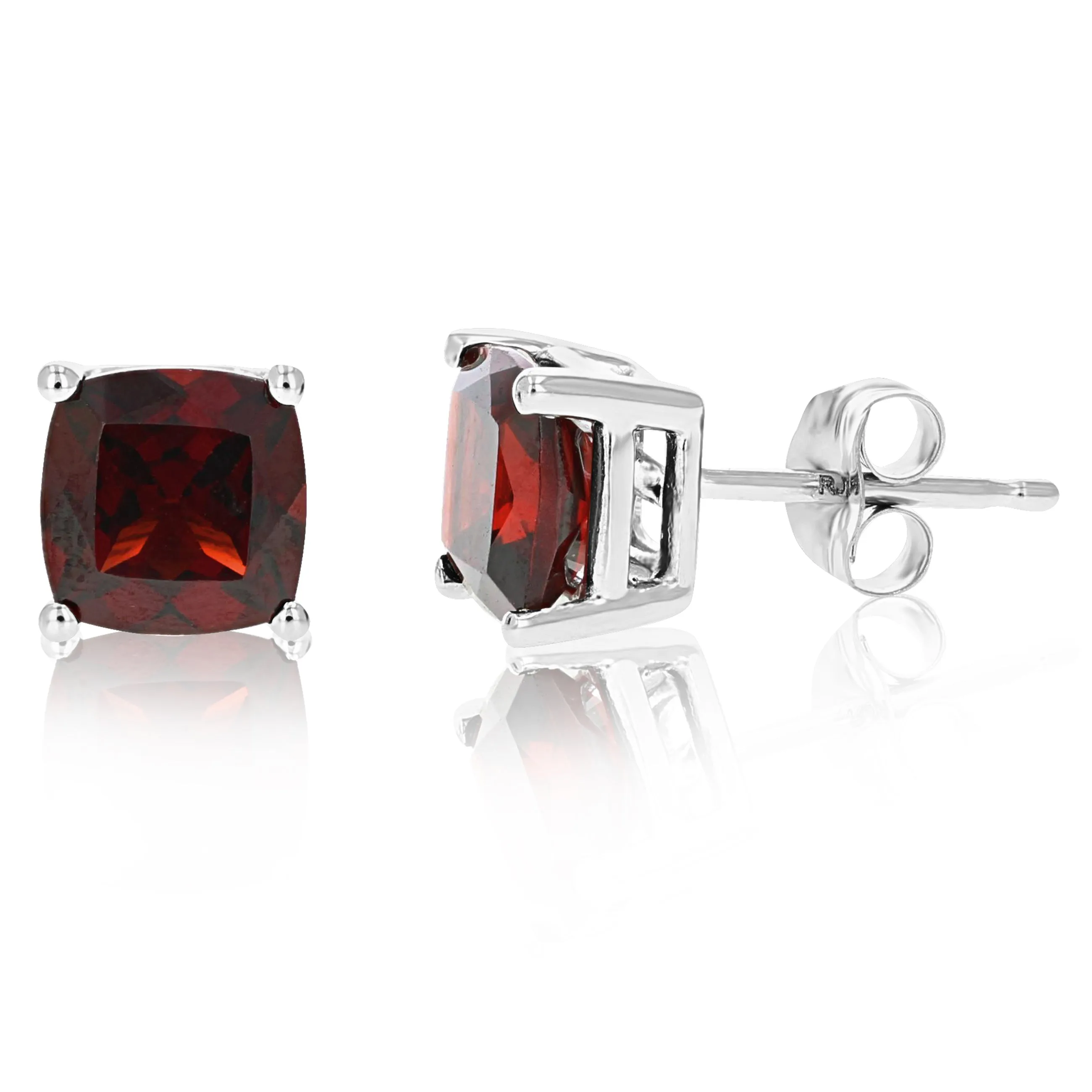 1.80 cttw 6 MM Garnet Stud Earrings 14K White Gold Cushion Cut with Push Backs January Birthstone