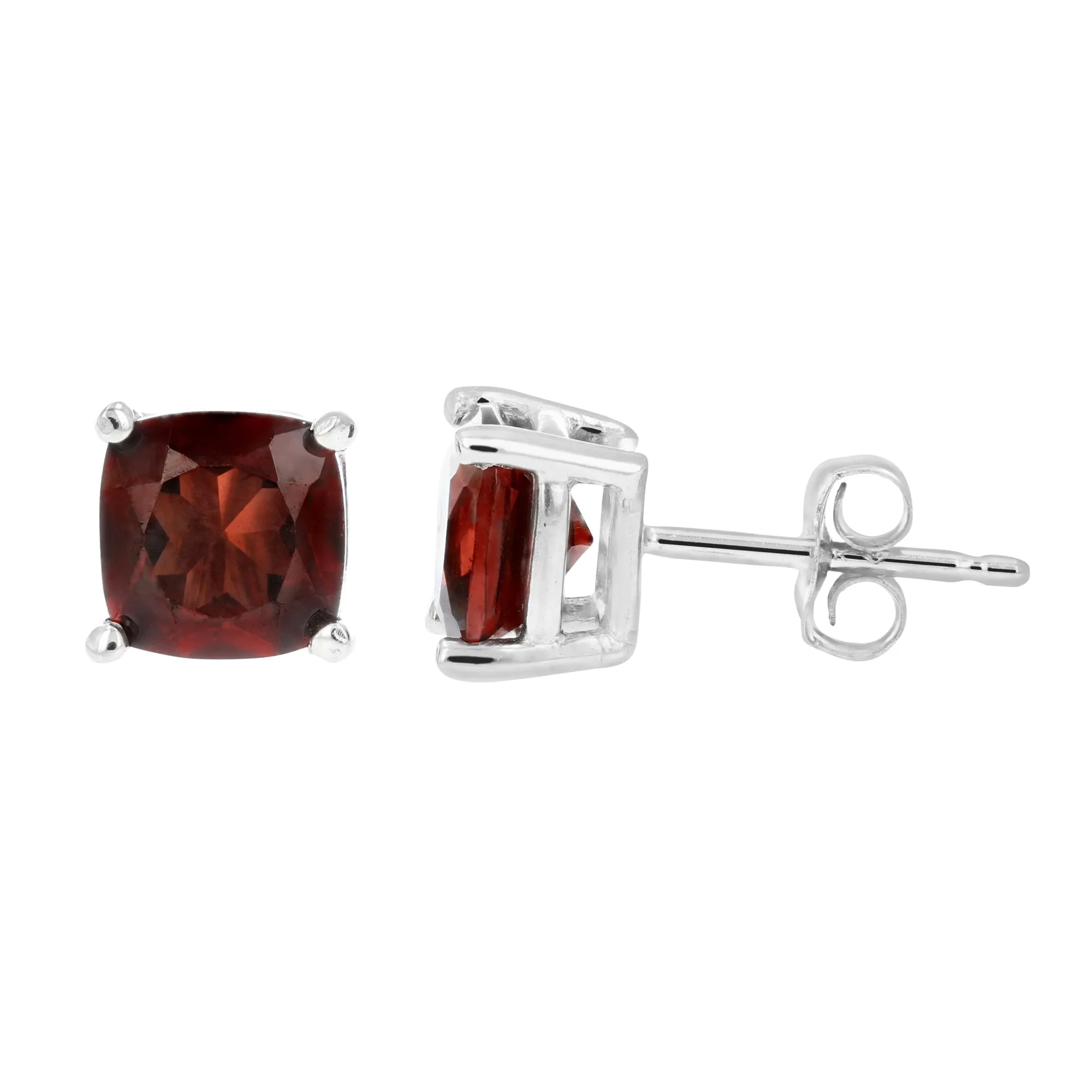 1.80 cttw 6 MM Garnet Stud Earrings 14K White Gold Cushion Cut with Push Backs January Birthstone