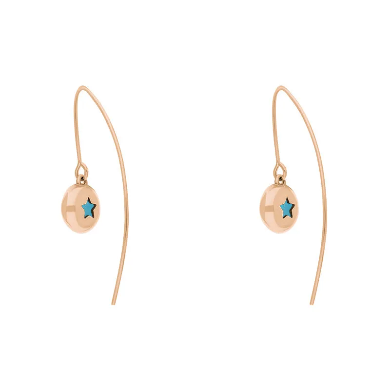 18ct Rose Gold Turquoise Star Disc Drop Earrings