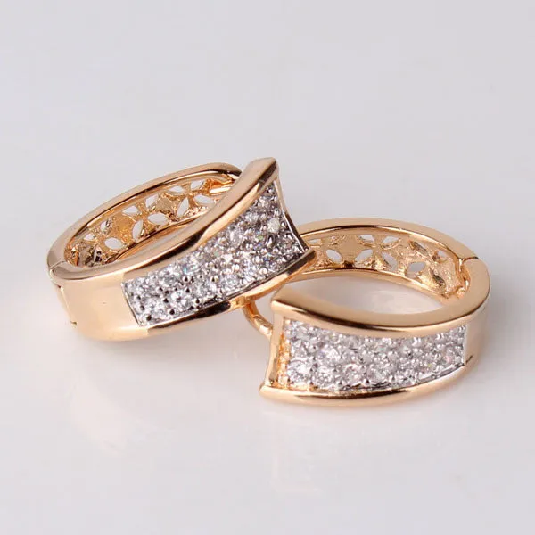 18K Gold Plated Hoop Huggie Crystal Zirconia Earrings For Women