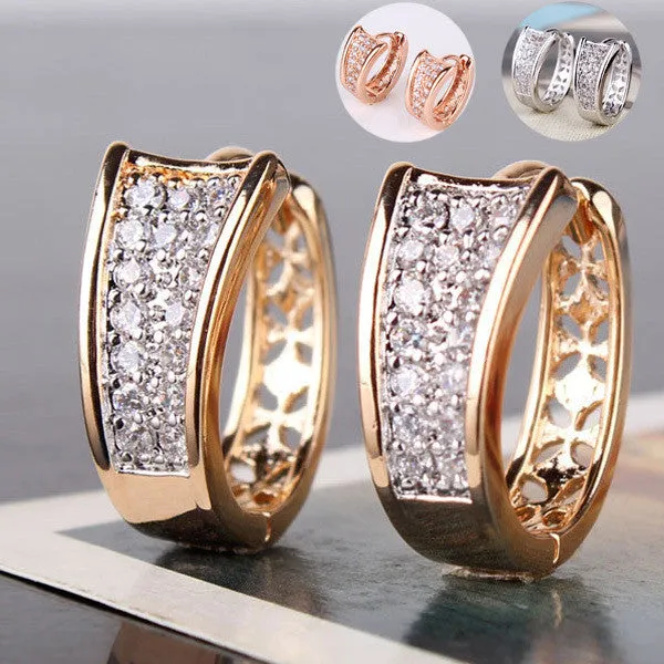 18K Gold Plated Hoop Huggie Crystal Zirconia Earrings For Women