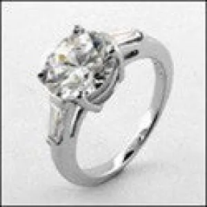 3 Stone 2.25 Round Center Tapered Baguettes Cubic Zirconia Cz Ring