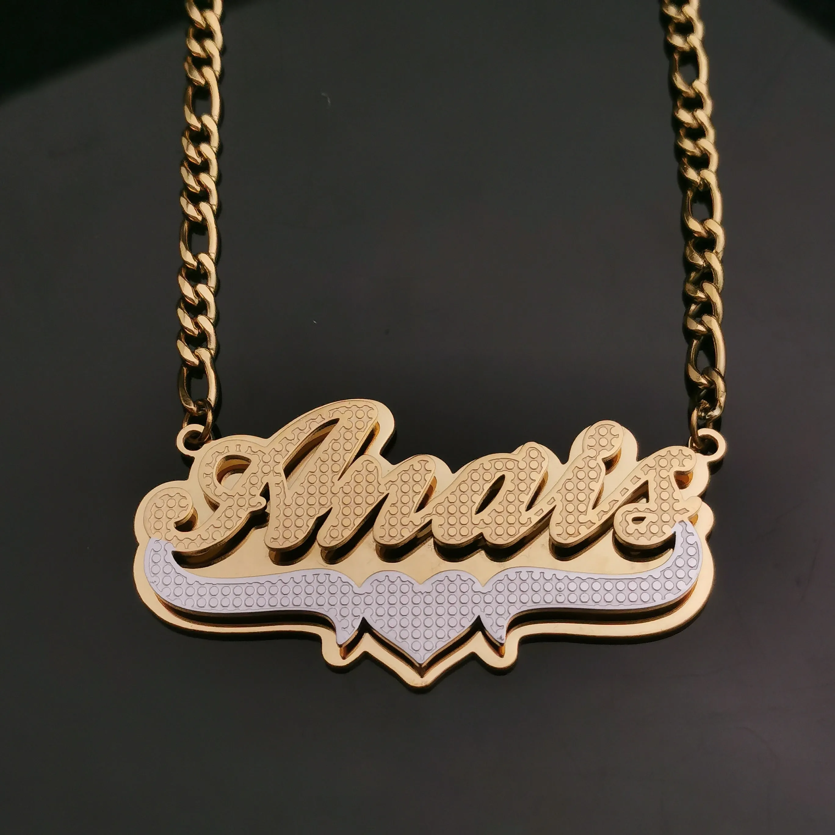 3D Double Plate Custom Nameplate Necklace Gold Plate Pendant Personalized Name Necklace