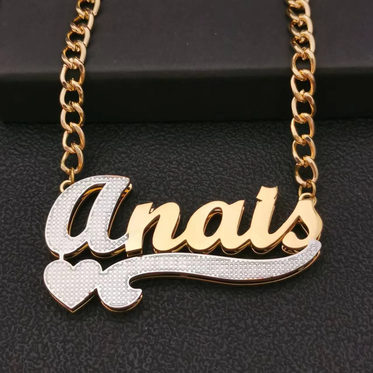 3D Double Plate Custom Nameplate Necklace Gold Plate Pendant Personalized Name Necklace