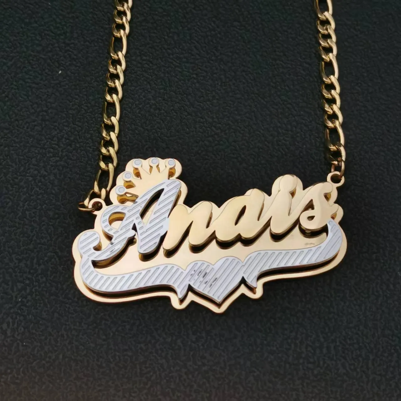 3D Double Plate Custom Nameplate Necklace Gold Plate Pendant Personalized Name Necklace